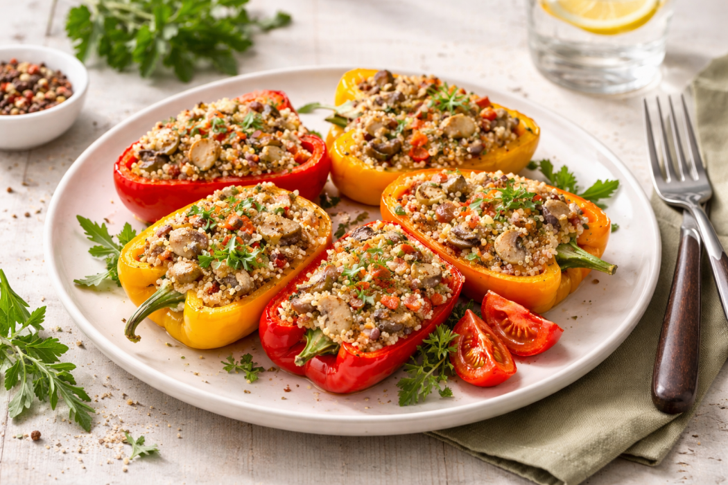 Фаршированные перцы с киноа и грибами